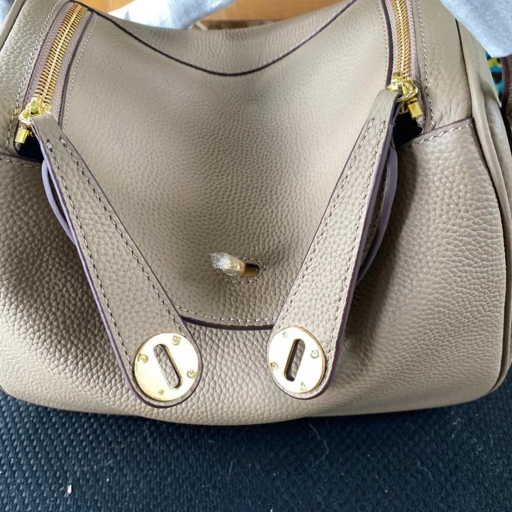 Taupe brown Togo leather Lindy Shoulder Crossbodu Duble Zop Bag - Picture 9 of 12